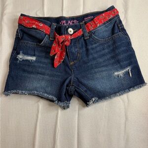 Place Girls Dark Wash Denim Shorts with Red Bandana Tie